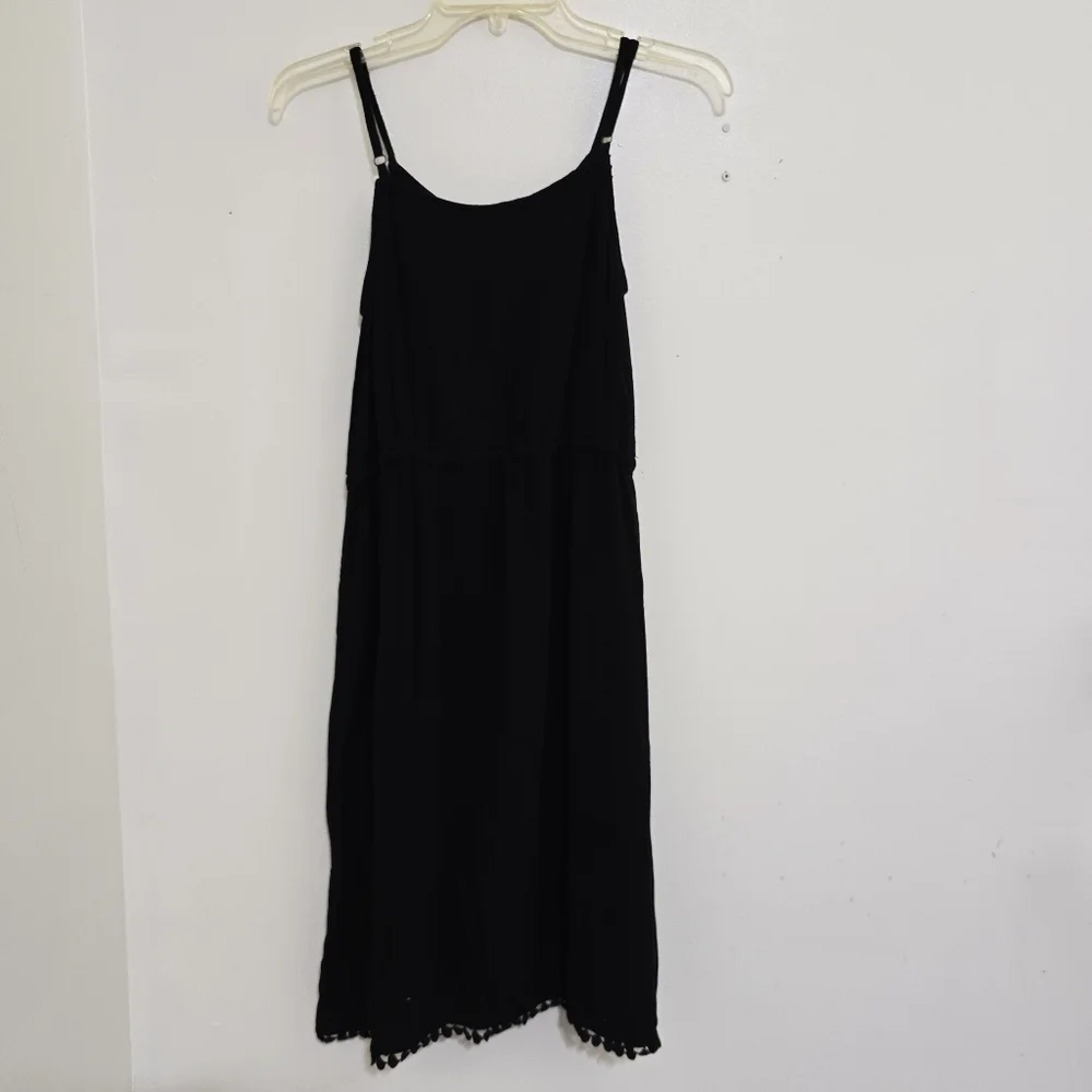 KNOX ROSE size Small Sleeveless Embroidered Tie Waist‎ Button Boho Dress Black